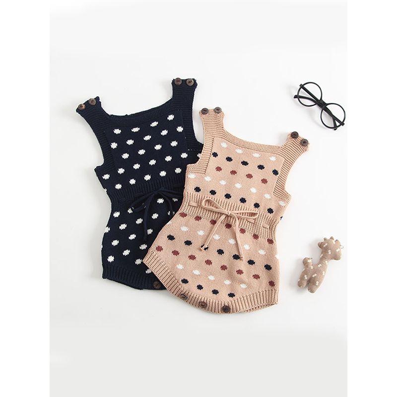 Dots Knitted Sleeveless Bodysuit Cotton Romper - dianjiang-