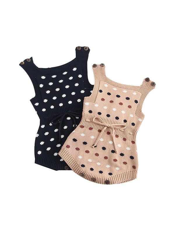 Dots Knitted Sleeveless Bodysuit Cotton Romper - dianjiang-