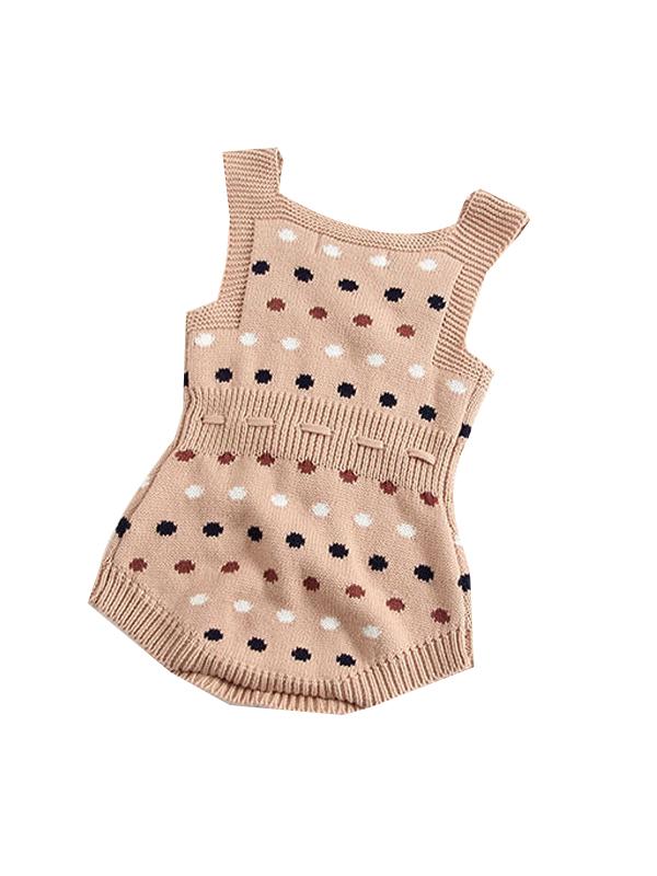 Dots Knitted Sleeveless Bodysuit Cotton Romper - dianjiang-