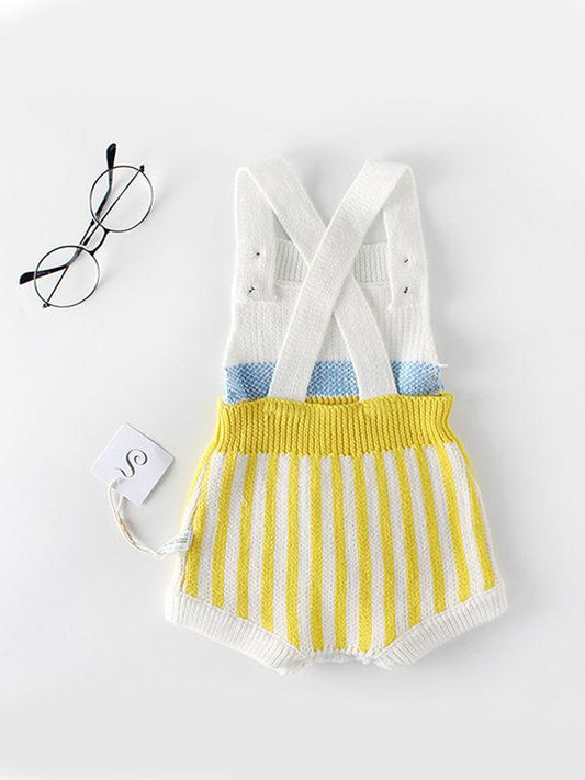 Sleeveless Stripes Strapped Bodysuit Knitted Cotton Romper - dianjiang-