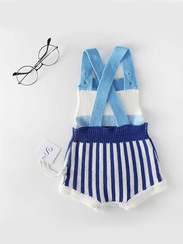 Sleeveless Stripes Strapped Bodysuit Knitted Cotton Romper - dianjiang-