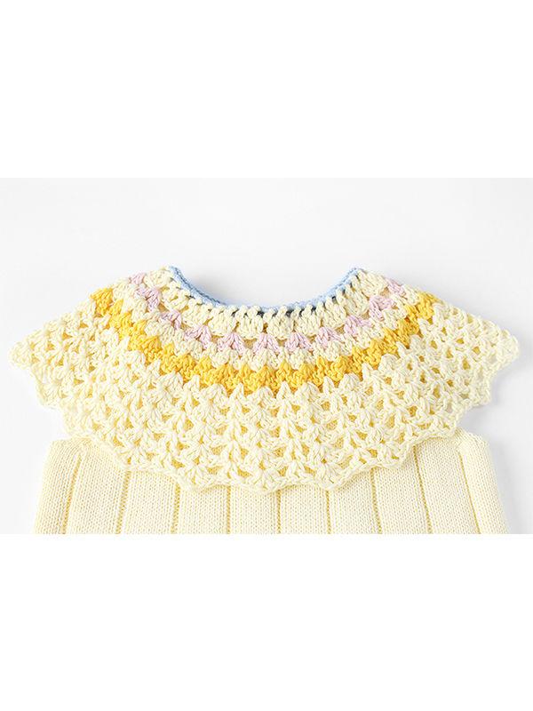 Yellow Pierced Knitwear Cotton Romper Sleeveless Bodysuit for Baby Girls - dianjiang-