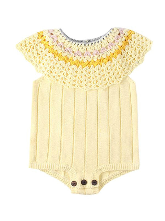 Yellow Pierced Knitwear Cotton Romper Sleeveless Bodysuit for Baby Girls - dianjiang-