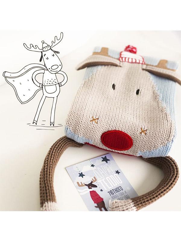 Christmas Deer 3D Ears Knitted Blanket Beach Mat - dianjiang-