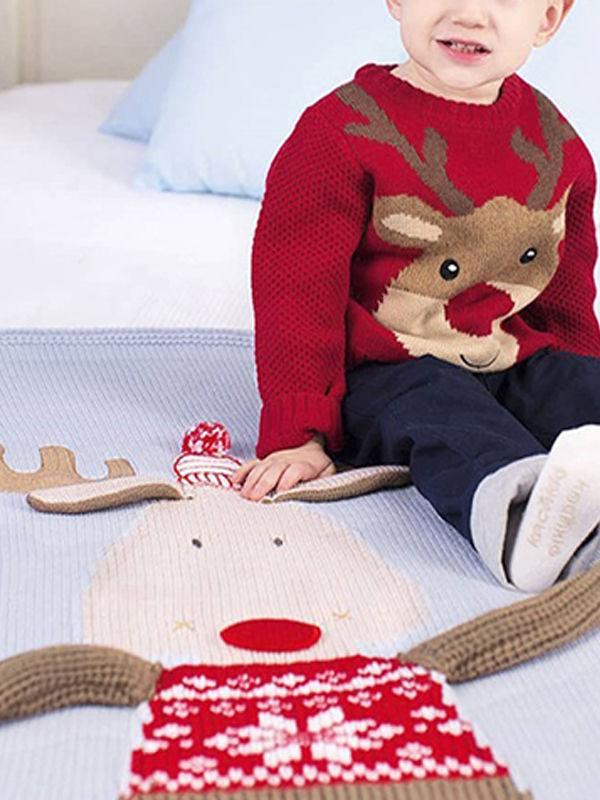 Christmas Deer 3D Ears Knitted Blanket Beach Mat - dianjiang-