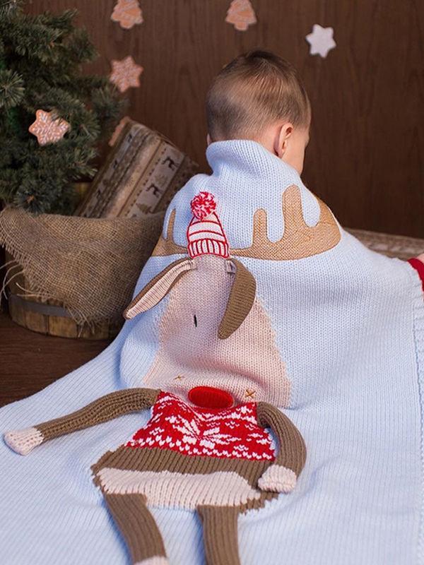 Christmas Deer 3D Ears Knitted Blanket Beach Mat - dianjiang-