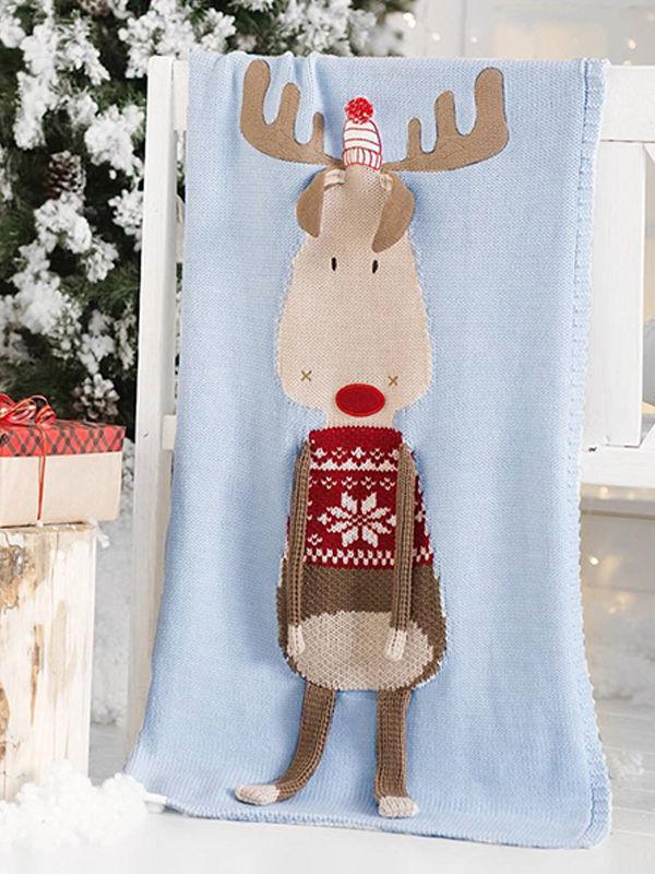 Christmas Deer 3D Ears Knitted Blanket Beach Mat - dianjiang-