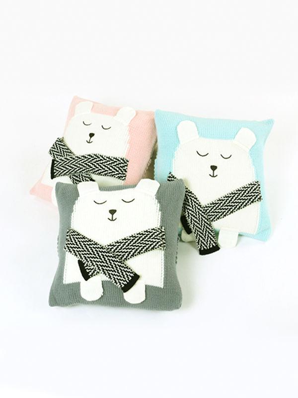 White Bear 3D Ears Knitted Pillow Back Cushion - dianjiang-