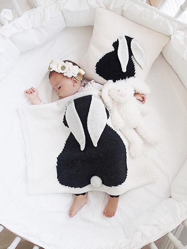 Rabbit Pattern 3D Ears Knitted Baby Kids Pillow Back Cushion - dianjiang-