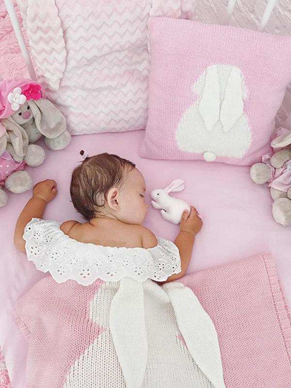 Rabbit Pattern 3D Ears Knitted Baby Kids Pillow Back Cushion - dianjiang-