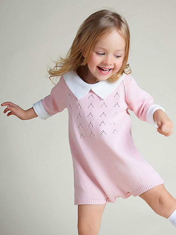 Cute 3/4 Sleeves Knitted Baby Girls Romper Cotton Pink Green Onesies - dianjiang-