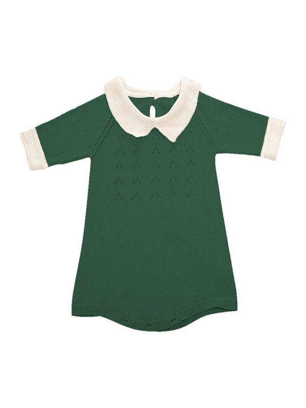 Cute 3/4 Sleeves Knitted Baby Girls Romper Cotton Pink Green Onesies - dianjiang-