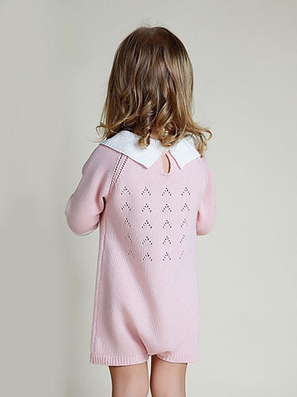 Cute 3/4 Sleeves Knitted Baby Girls Romper Cotton Pink Green Onesies - dianjiang-