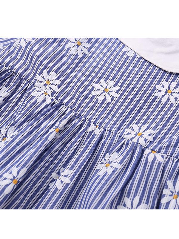 Striped Flowers Dress Daisy Print Long-sleeve Clothes for Baby Toddler Girls - dianjiang-