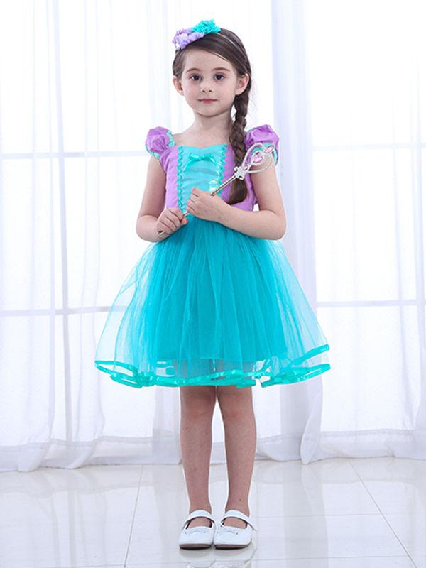 Halloween Mermaid Girls Princess Dress Bowknot Splicing Cotton Party Dress - dianjiang-