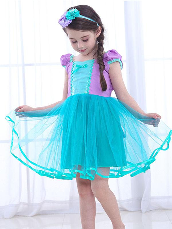 Halloween Mermaid Girls Princess Dress Bowknot Splicing Cotton Party Dress - dianjiang-