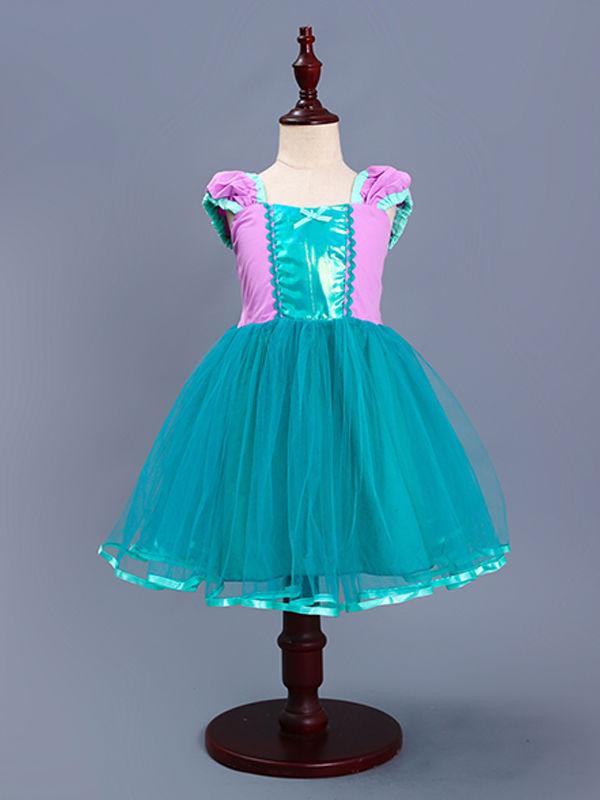 Halloween Mermaid Girls Princess Dress Bowknot Splicing Cotton Party Dress - dianjiang-