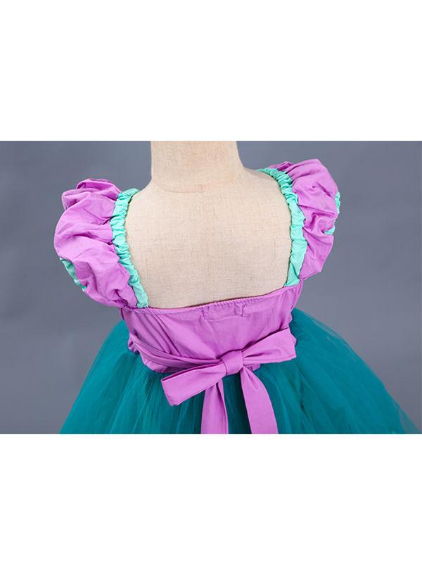 Halloween Mermaid Girls Princess Dress Bowknot Splicing Cotton Party Dress - dianjiang-