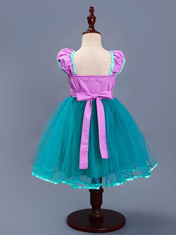 Halloween Mermaid Girls Princess Dress Bowknot Splicing Cotton Party Dress - dianjiang-