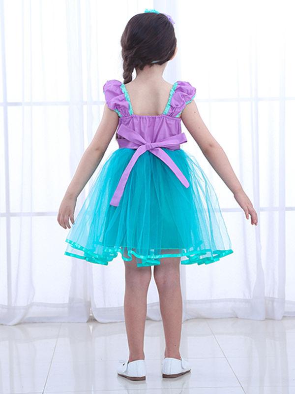 Halloween Mermaid Girls Princess Dress Bowknot Splicing Cotton Party Dress - dianjiang-