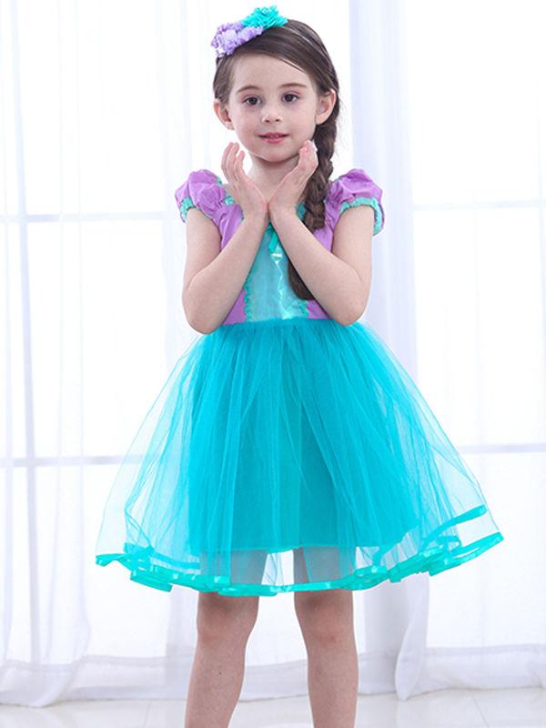 Halloween Mermaid Girls Princess Dress Bowknot Splicing Cotton Party Dress - dianjiang-