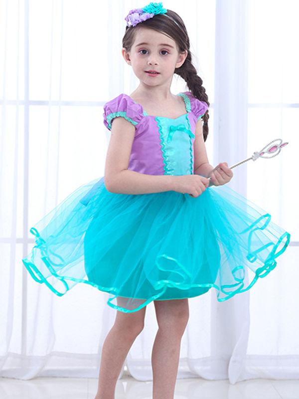 Halloween Mermaid Girls Princess Dress Bowknot Splicing Cotton Party Dress - dianjiang-