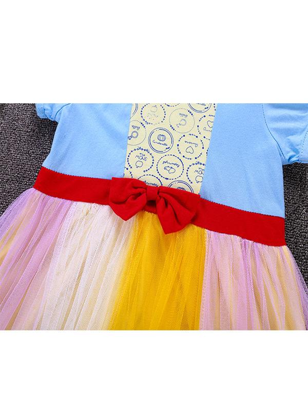 Short Sleeve Colorful Holiday Wear Tulle Bowknot Cotton Princess Dress - dianjiang-