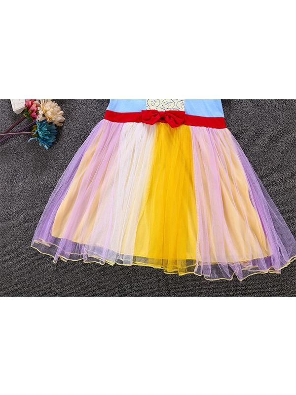 Short Sleeve Colorful Holiday Wear Tulle Bowknot Cotton Princess Dress - dianjiang-