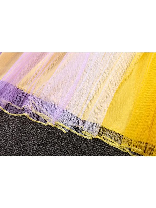 Short Sleeve Colorful Holiday Wear Tulle Bowknot Cotton Princess Dress - dianjiang-