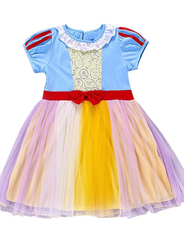 Short Sleeve Colorful Holiday Wear Tulle Bowknot Cotton Princess Dress - dianjiang-