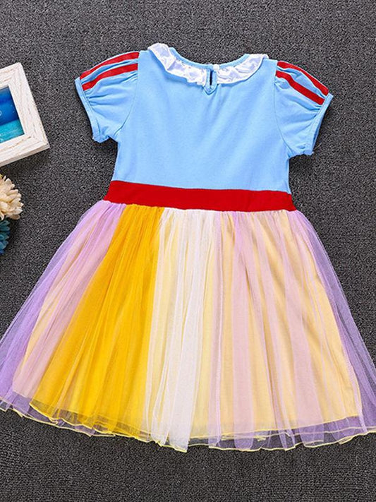 Short Sleeve Colorful Holiday Wear Tulle Bowknot Cotton Princess Dress - dianjiang-