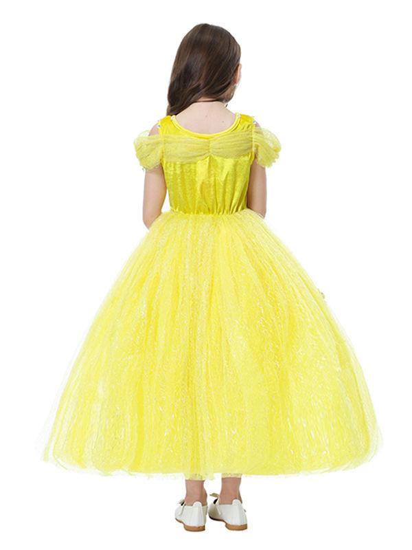 Solid Color Beaded Fluffy Butterfly Decorated Girls Princess Dress - dianjiang-