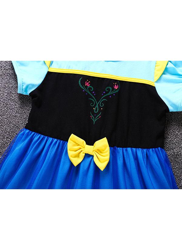 2 Kinds Floral Print Short Sleeves Bowknot Splicing Toddler Baby Girls Princess Party Dress - dianjiang-