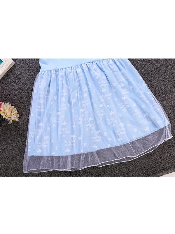 2 Kinds Floral Print Short Sleeves Bowknot Splicing Toddler Baby Girls Princess Party Dress - dianjiang-