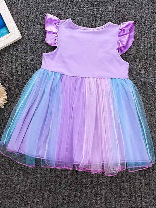 Cap Sleeves Wings Colorful Party Wear Tulle Cotton Baby Girls Princess Party Dress - dianjiang-