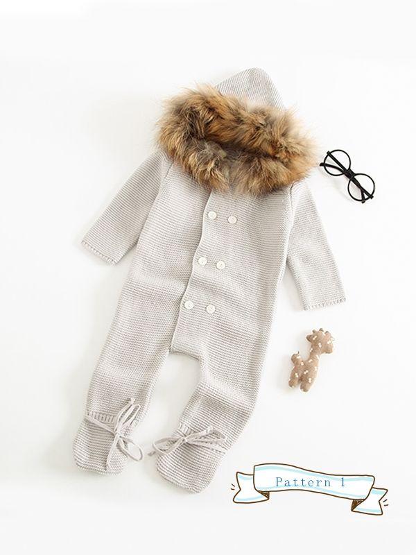 Double-breasted Hoodie Baby Knitted Gray Onesie - dianjiang-