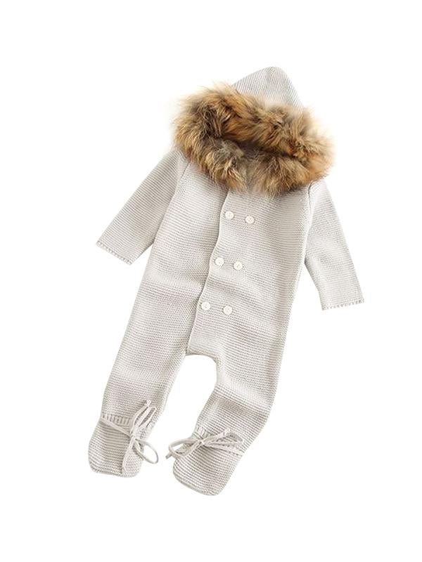 Double-breasted Hoodie Baby Knitted Gray Onesie - dianjiang-