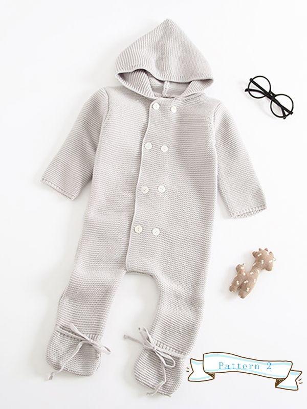 Double-breasted Hoodie Baby Knitted Gray Onesie - dianjiang-