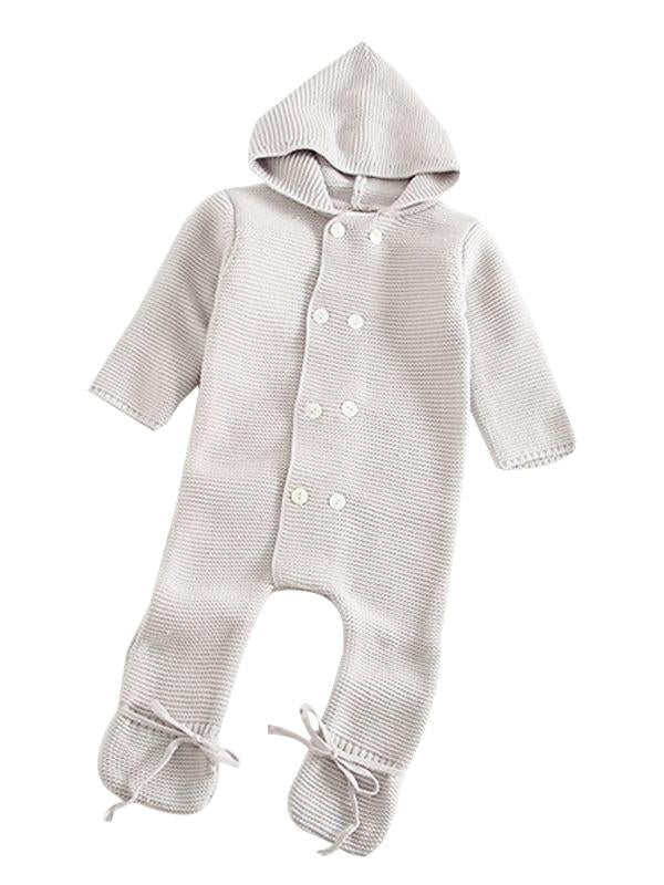 Double-breasted Hoodie Baby Knitted Gray Onesie - dianjiang-
