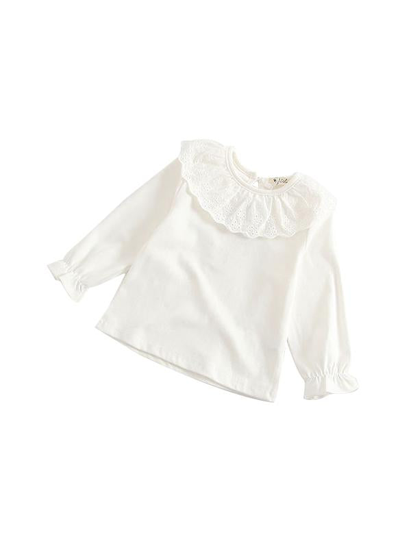 Long Sleeves Shirt Solid Color Doll Collar Baby Girls Undershirt - dianjiang-