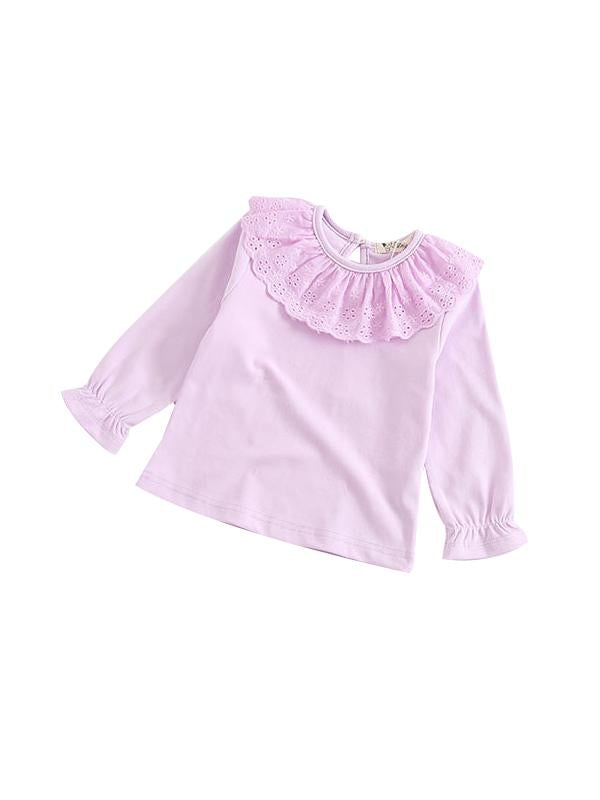 Long Sleeves Shirt Solid Color Doll Collar Baby Girls Undershirt - dianjiang-