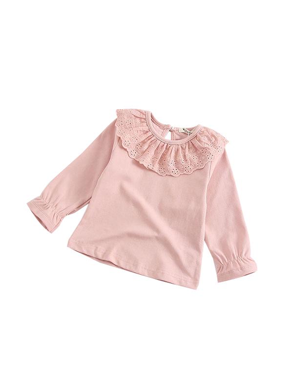 Long Sleeves Shirt Solid Color Doll Collar Baby Girls Undershirt - dianjiang-