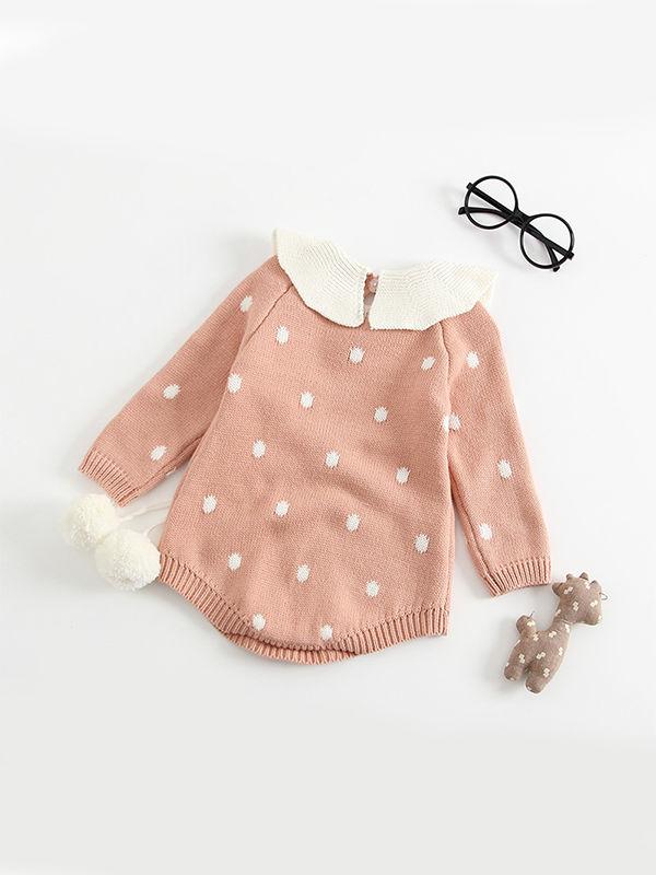 Long Sleeves Bodysuit Polka Dots Onesies Cape Collar Knitwear - dianjiang-