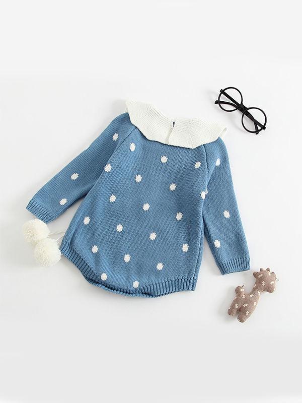 Long Sleeves Bodysuit Polka Dots Onesies Cape Collar Knitwear - dianjiang-