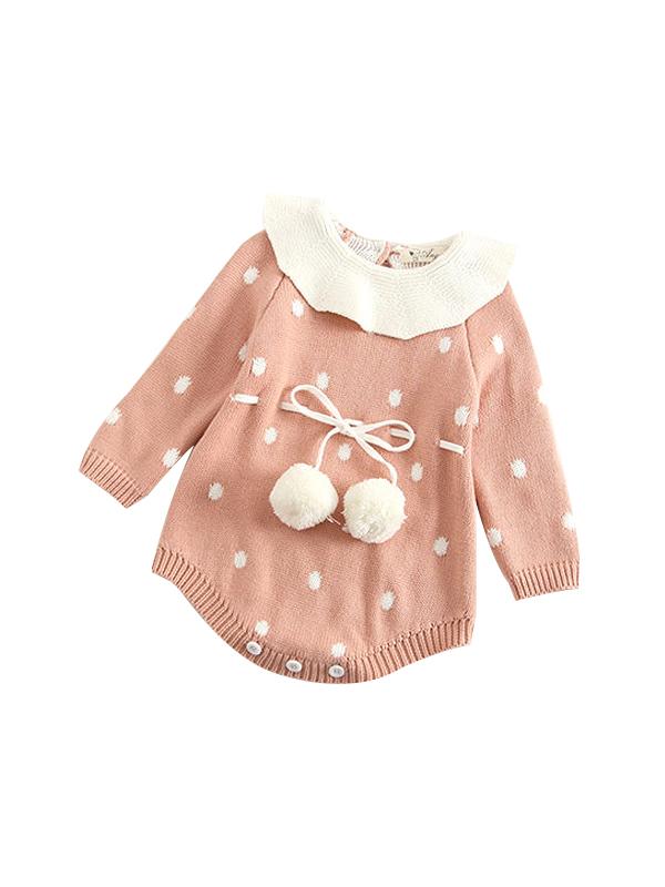 Long Sleeves Bodysuit Polka Dots Onesies Cape Collar Knitwear - dianjiang-