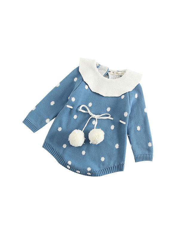 Long Sleeves Bodysuit Polka Dots Onesies Cape Collar Knitwear - dianjiang-