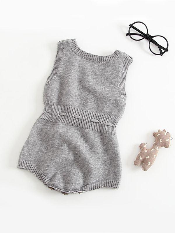 Solid Color Woolen Yarn Baby Onesies Cute Knitted Romper Bodysuit - dianjiang-