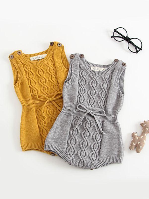 Solid Color Woolen Yarn Baby Onesies Cute Knitted Romper Bodysuit - dianjiang-