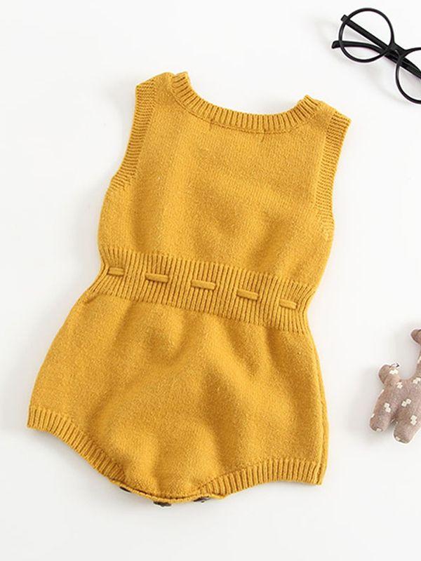 Solid Color Woolen Yarn Baby Onesies Cute Knitted Romper Bodysuit - dianjiang-