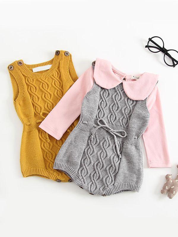 Solid Color Woolen Yarn Baby Onesies Cute Knitted Romper Bodysuit - dianjiang-